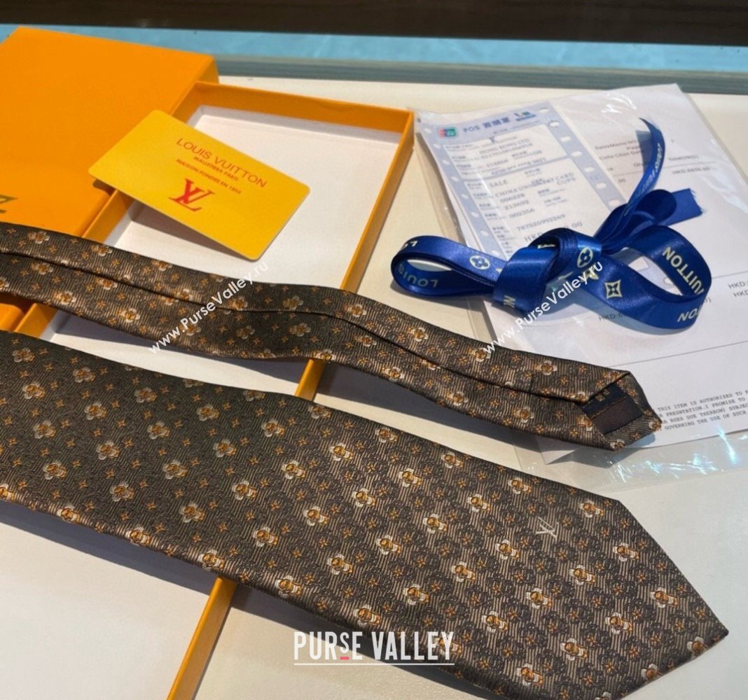 Louis Vuitton Vivienne Silk Tie Brown 2024 0408 (A-240408042)