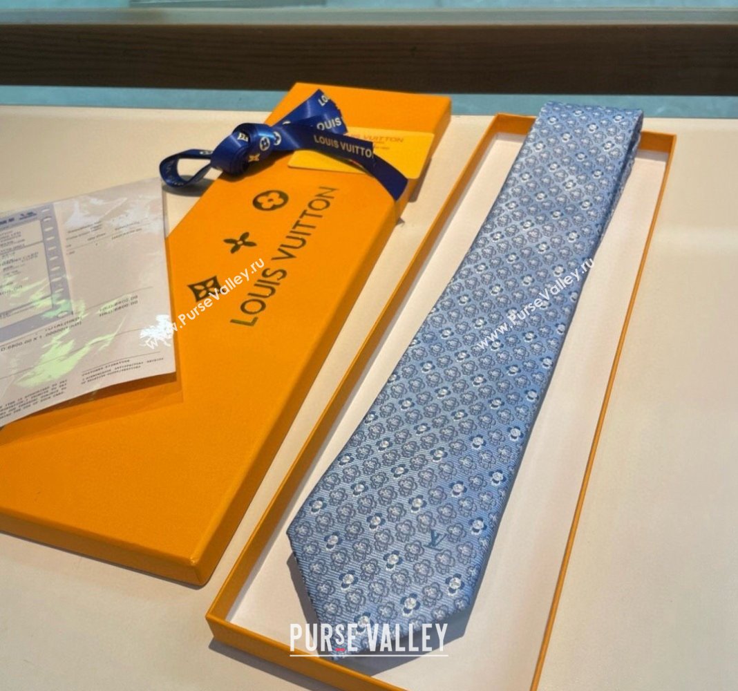 Louis Vuitton Vivienne Silk Tie Light Blue 2024 0408 (A-240408043)