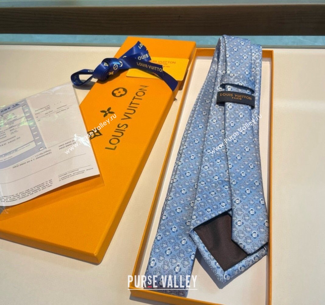 Louis Vuitton Vivienne Silk Tie Light Blue 2024 0408 (A-240408043)