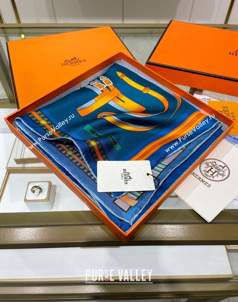 Hermes Lettres Equestre Sqaure Scarf 90x90cm Blue 2024 (A-240407002)