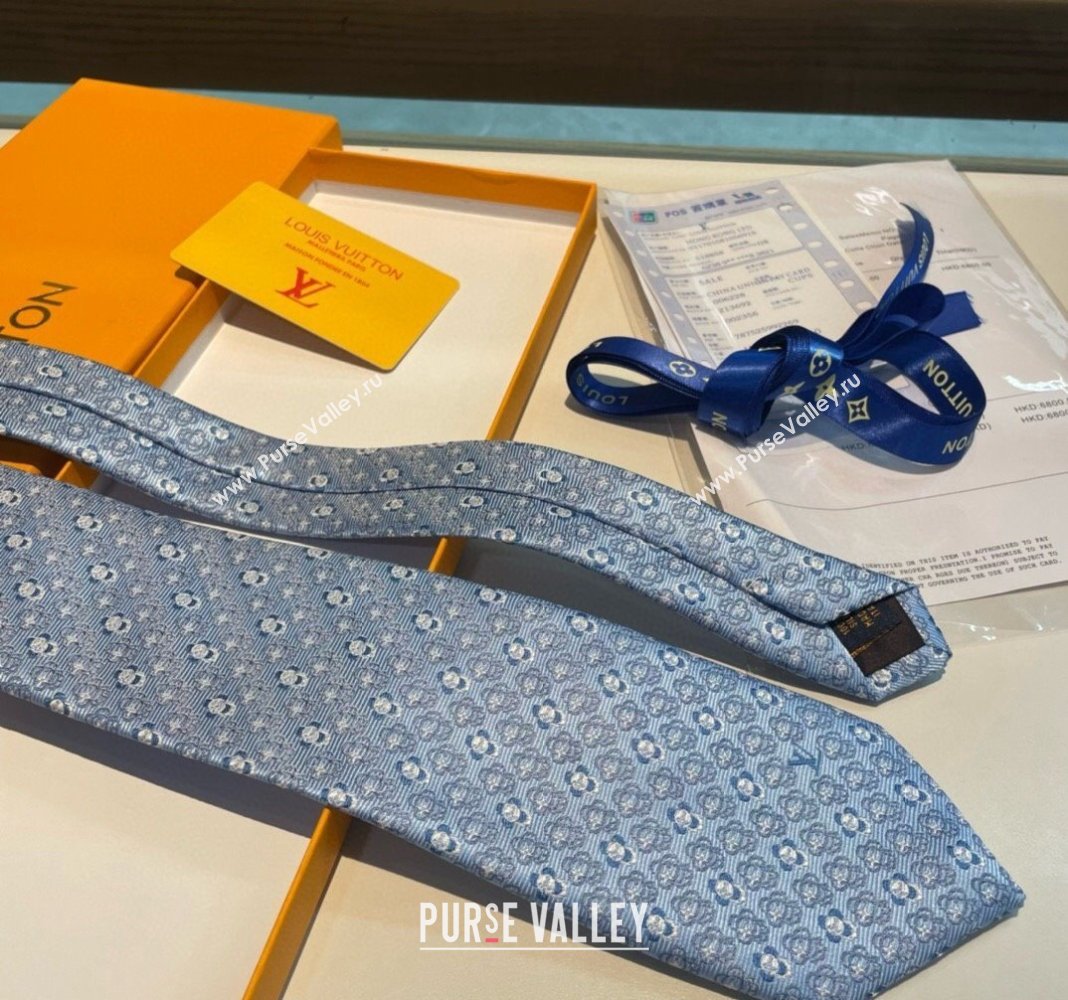 Louis Vuitton Vivienne Silk Tie Light Blue 2024 0408 (A-240408043)