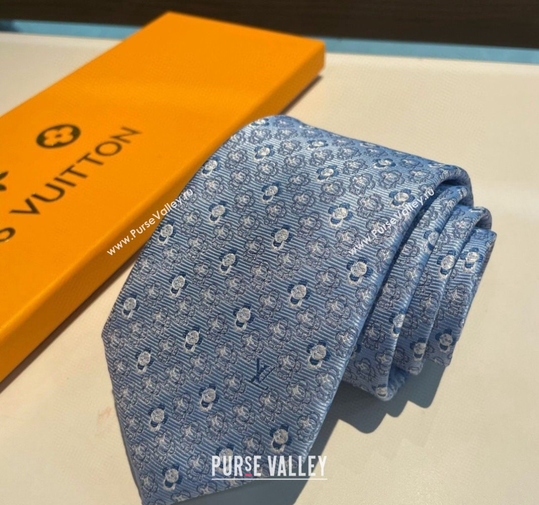 Louis Vuitton Vivienne Silk Tie Light Blue 2024 0408 (A-240408043)