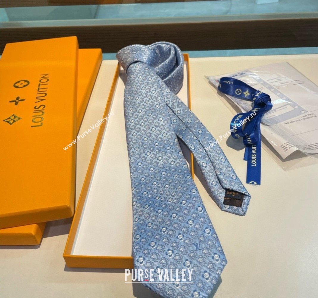 Louis Vuitton Vivienne Silk Tie Light Blue 2024 0408 (A-240408043)