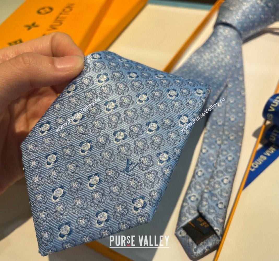 Louis Vuitton Vivienne Silk Tie Light Blue 2024 0408 (A-240408043)