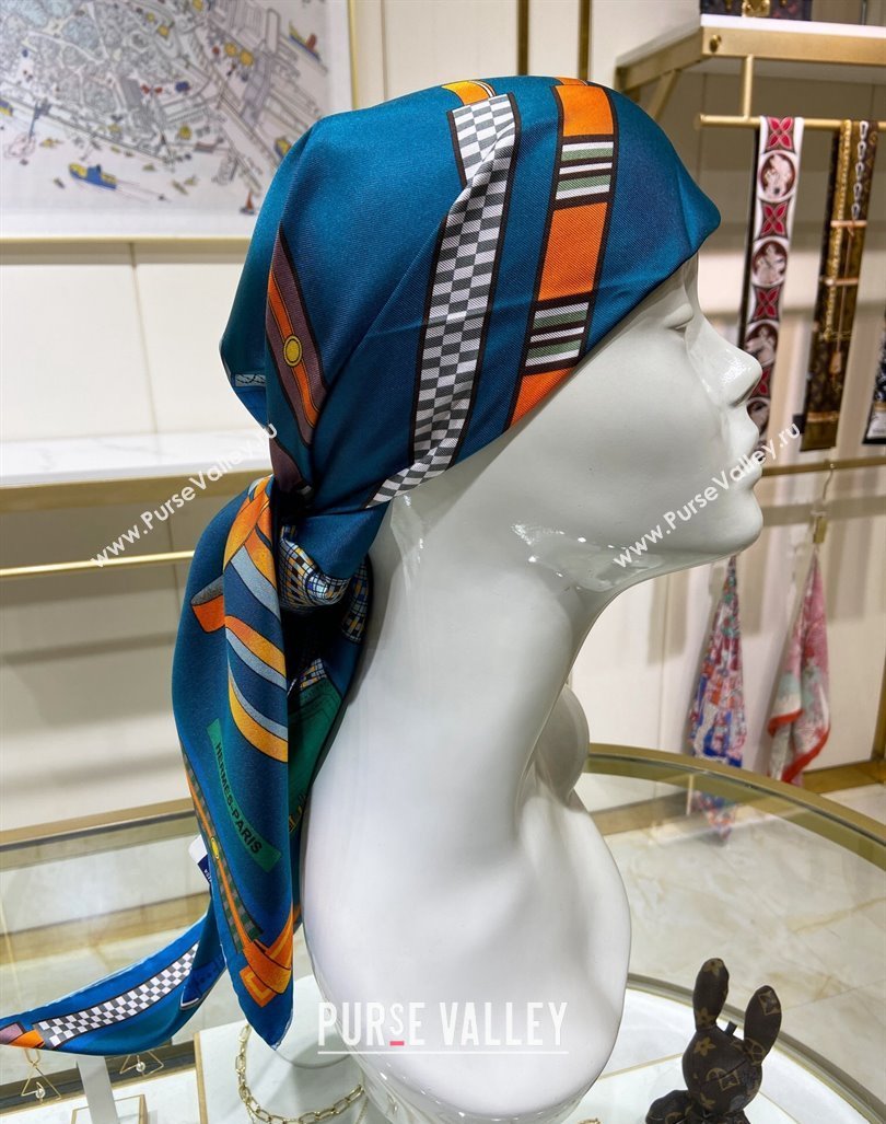 Hermes Lettres Equestre Sqaure Scarf 90x90cm Blue 2024 (A-240407002)