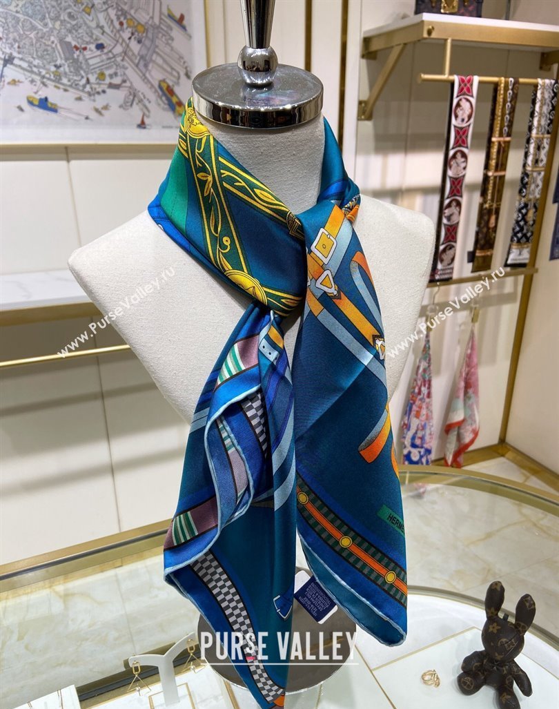 Hermes Lettres Equestre Sqaure Scarf 90x90cm Blue 2024 (A-240407002)