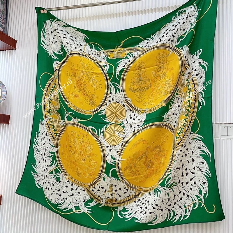Hermes Embroidery Story Sqaure Shawl Scarf 140cm Green 2024 (A-240407025)