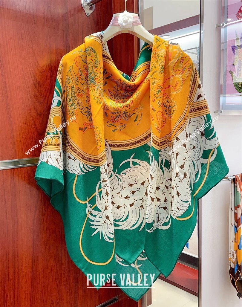 Hermes Embroidery Story Sqaure Shawl Scarf 140cm Green 2024 (A-240407025)