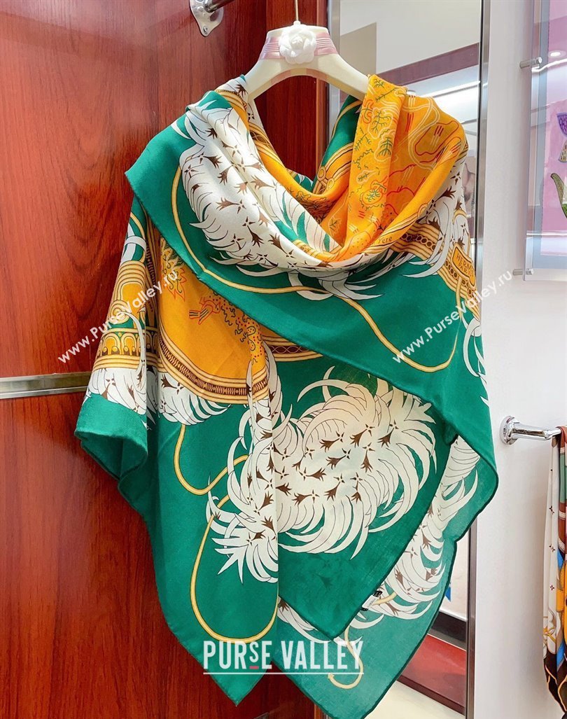 Hermes Embroidery Story Sqaure Shawl Scarf 140cm Green 2024 (A-240407025)