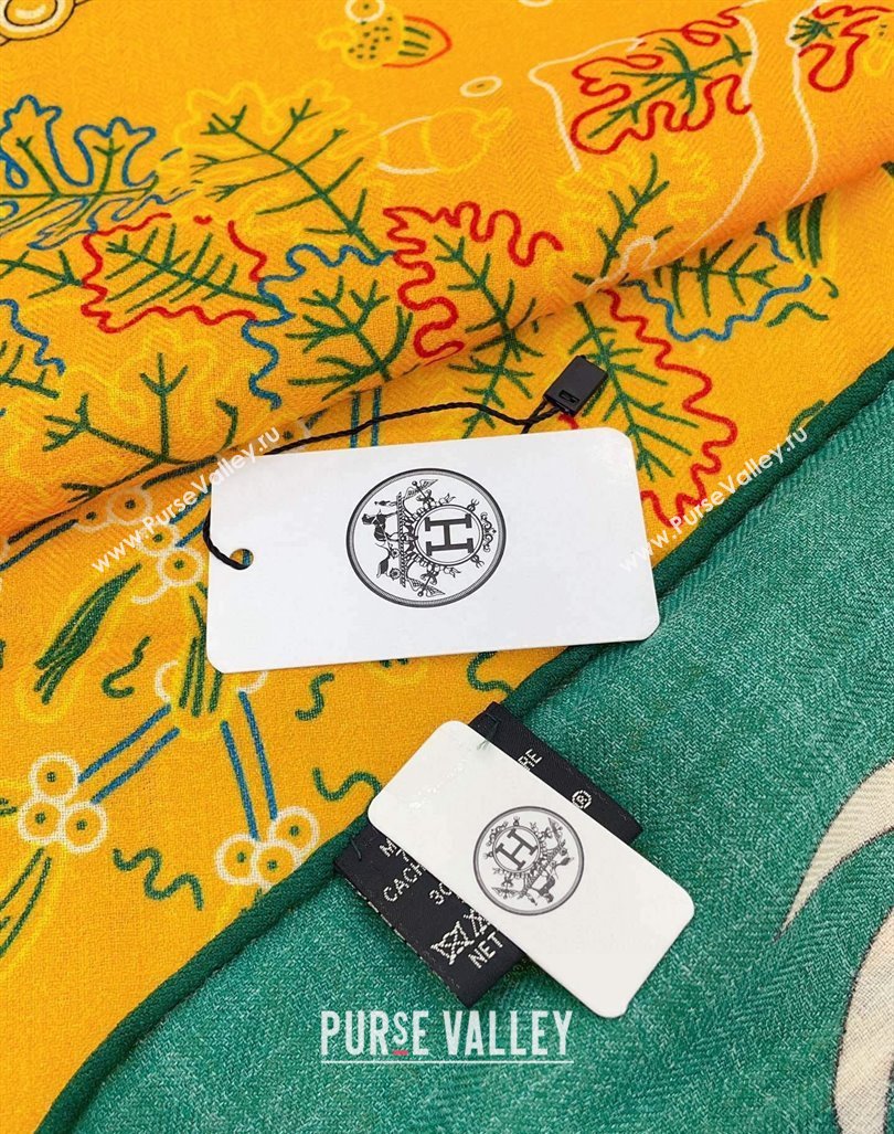 Hermes Embroidery Story Sqaure Shawl Scarf 140cm Green 2024 (A-240407025)