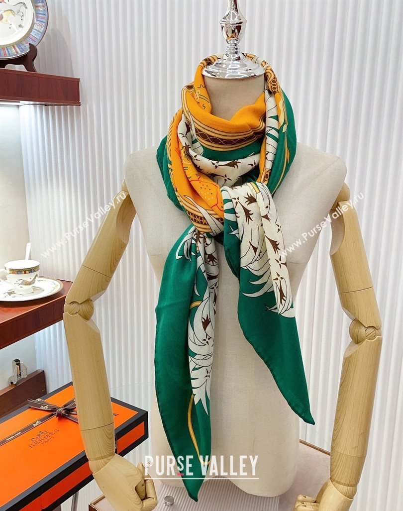 Hermes Embroidery Story Sqaure Shawl Scarf 140cm Green 2024 (A-240407025)