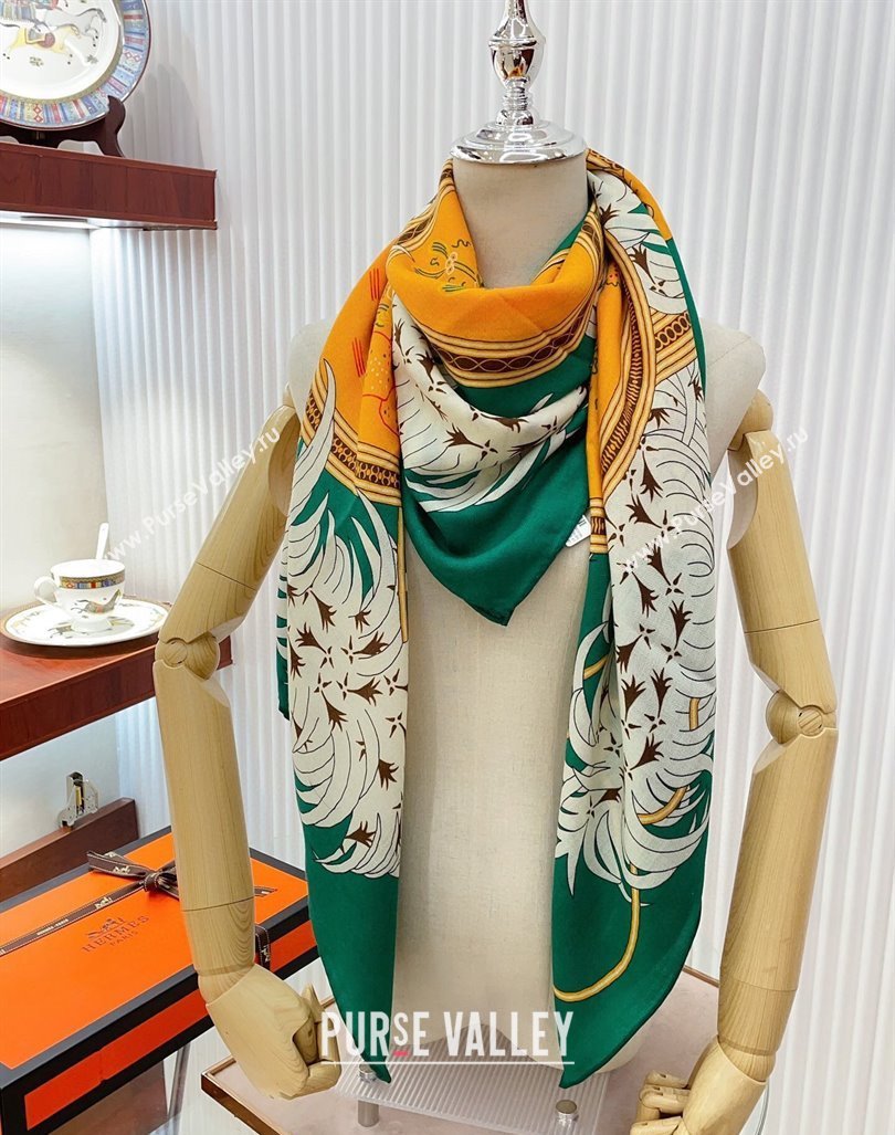 Hermes Embroidery Story Sqaure Shawl Scarf 140cm Green 2024 (A-240407025)