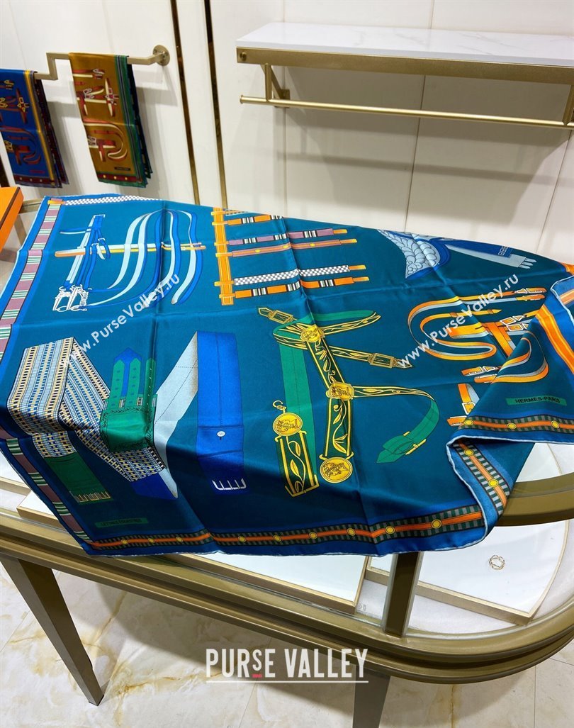 Hermes Lettres Equestre Sqaure Scarf 90x90cm Blue 2024 (A-240407002)