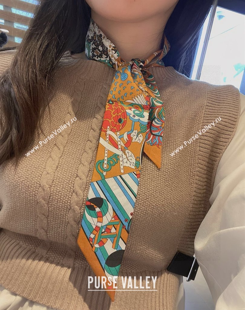 Hermes Silk Bandeau Scarf 5x86cm Orange 2024 040801 (A-240408011)