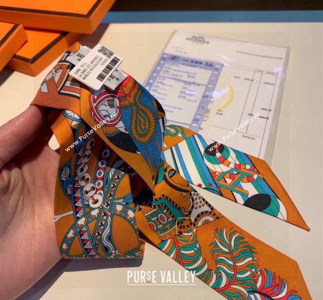 Hermes Silk Bandeau Scarf 5x86cm Orange 2024 040801 (A-240408011)
