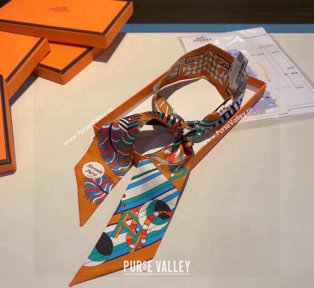 Hermes Silk Bandeau Scarf 5x86cm Orange 2024 040801 (A-240408011)