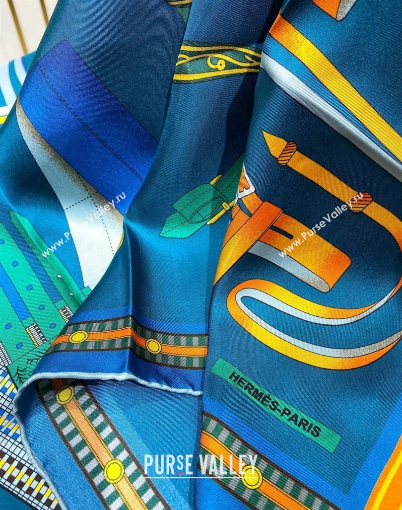 Hermes Lettres Equestre Sqaure Scarf 90x90cm Blue 2024 (A-240407002)