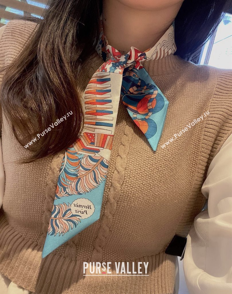 Hermes Silk Bandeau Scarf 5x86cm Blue 2024 040801 (A-240408014)