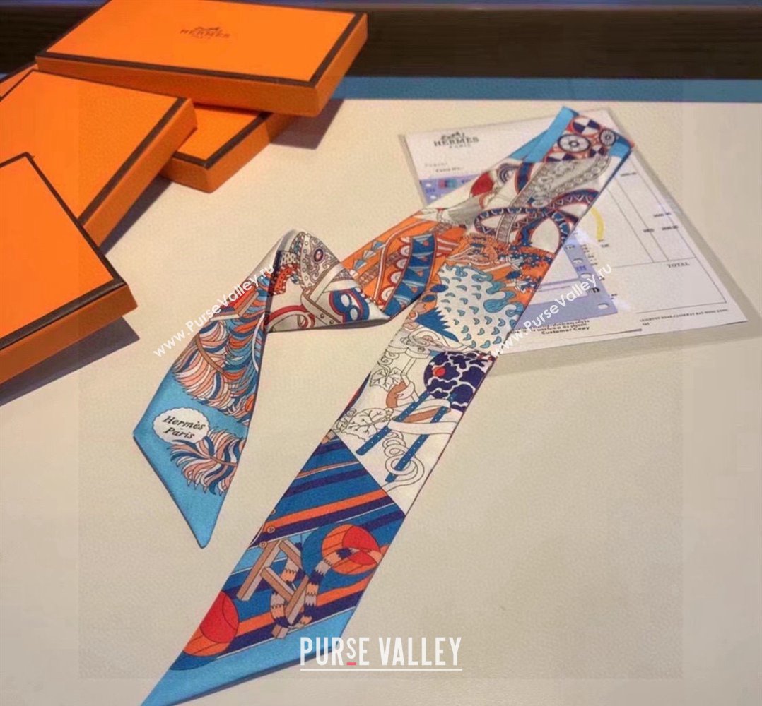 Hermes Silk Bandeau Scarf 5x86cm Blue 2024 040801 (A-240408014)