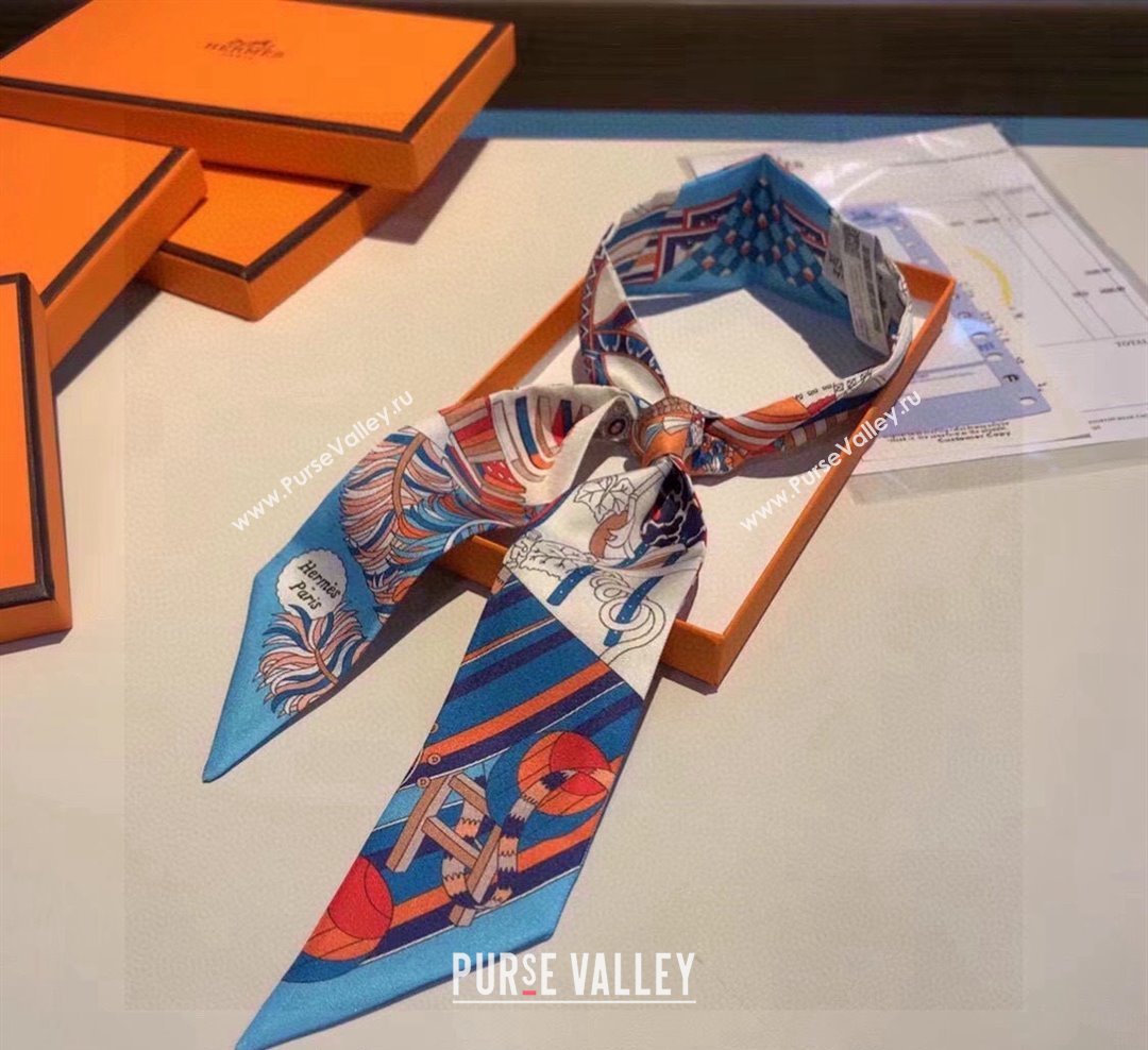 Hermes Silk Bandeau Scarf 5x86cm Blue 2024 040801 (A-240408014)