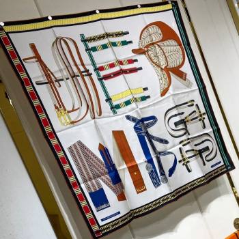 Hermes Lettres Equestre Sqaure Scarf 90x90cm White 2024 (A-240407003)