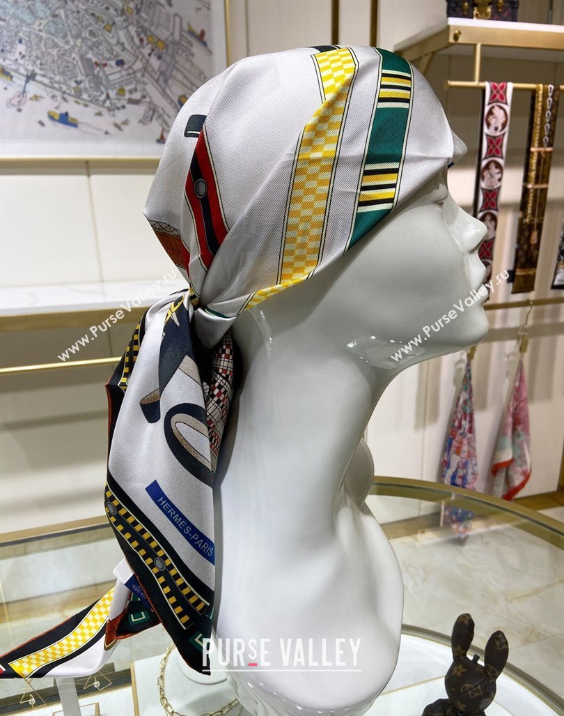 Hermes Lettres Equestre Sqaure Scarf 90x90cm White 2024 (A-240407003)