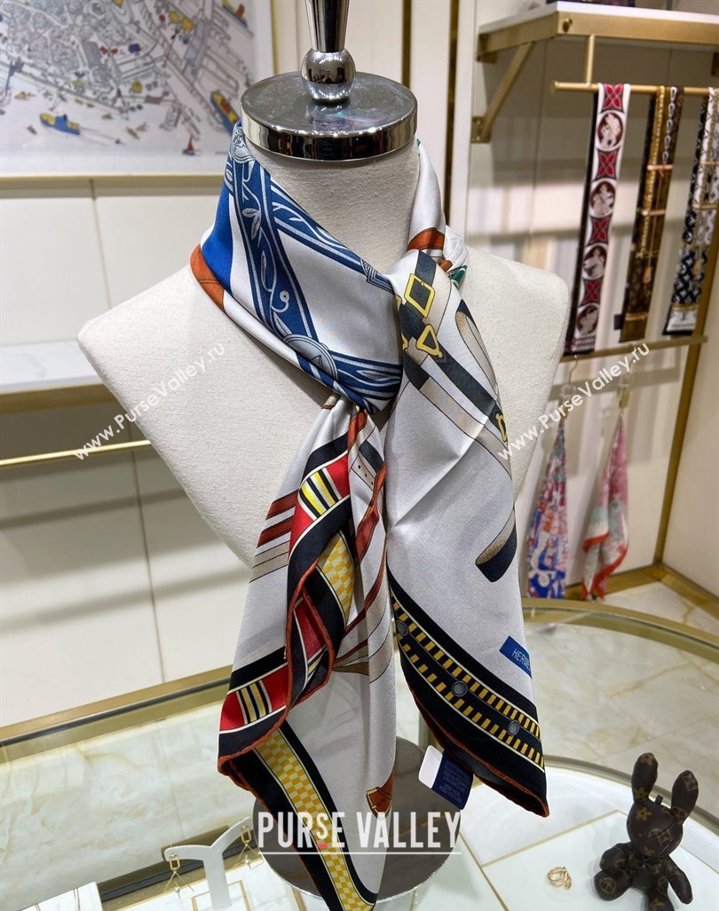 Hermes Lettres Equestre Sqaure Scarf 90x90cm White 2024 (A-240407003)