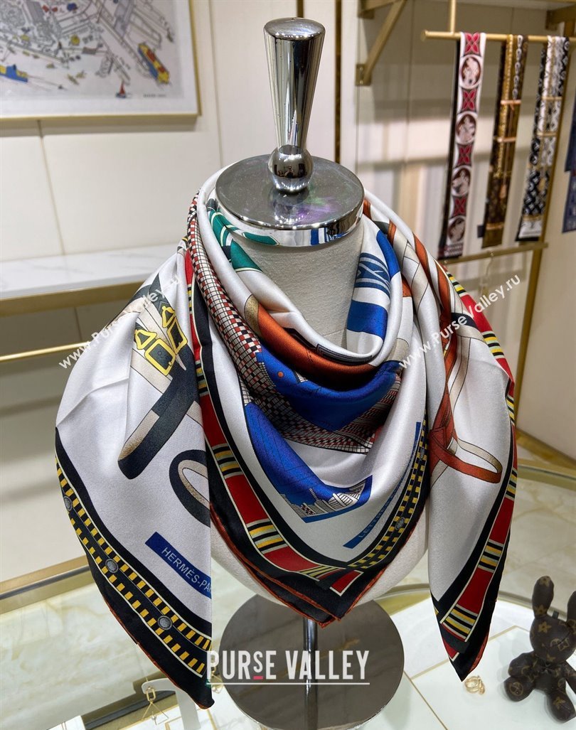 Hermes Lettres Equestre Sqaure Scarf 90x90cm White 2024 (A-240407003)