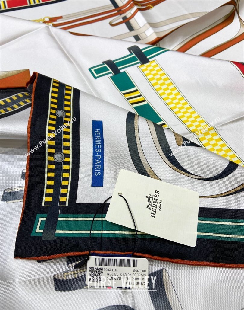 Hermes Lettres Equestre Sqaure Scarf 90x90cm White 2024 (A-240407003)