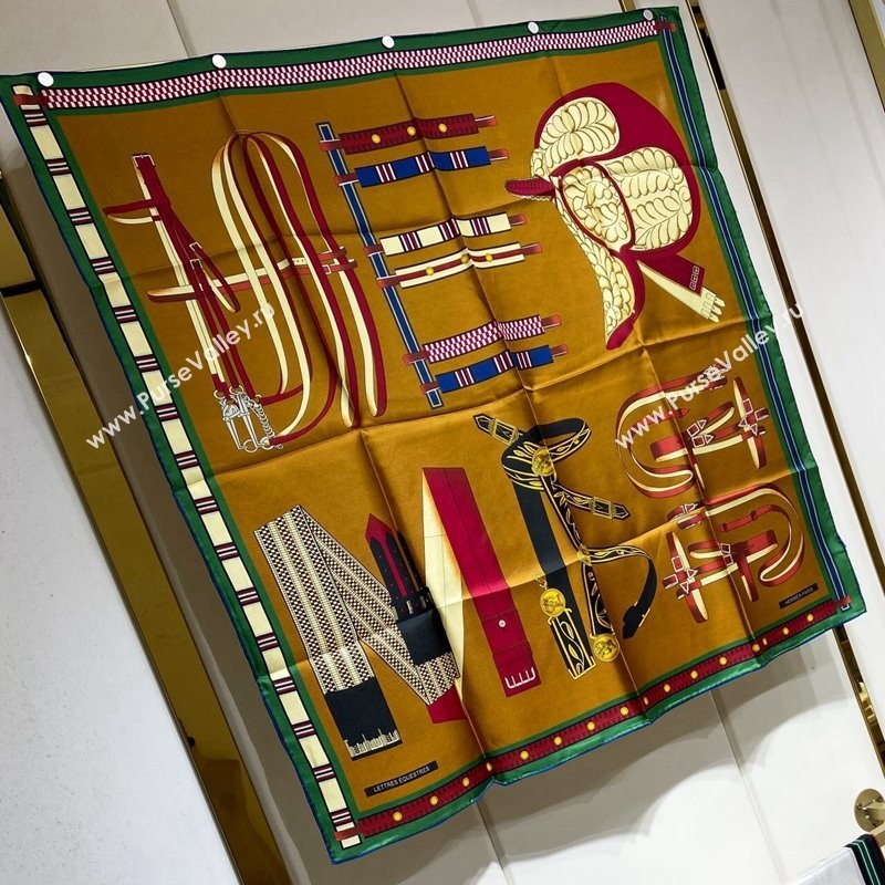 Hermes Lettres Equestre Sqaure Scarf 90x90cm Gold 2024 (A-240407004)