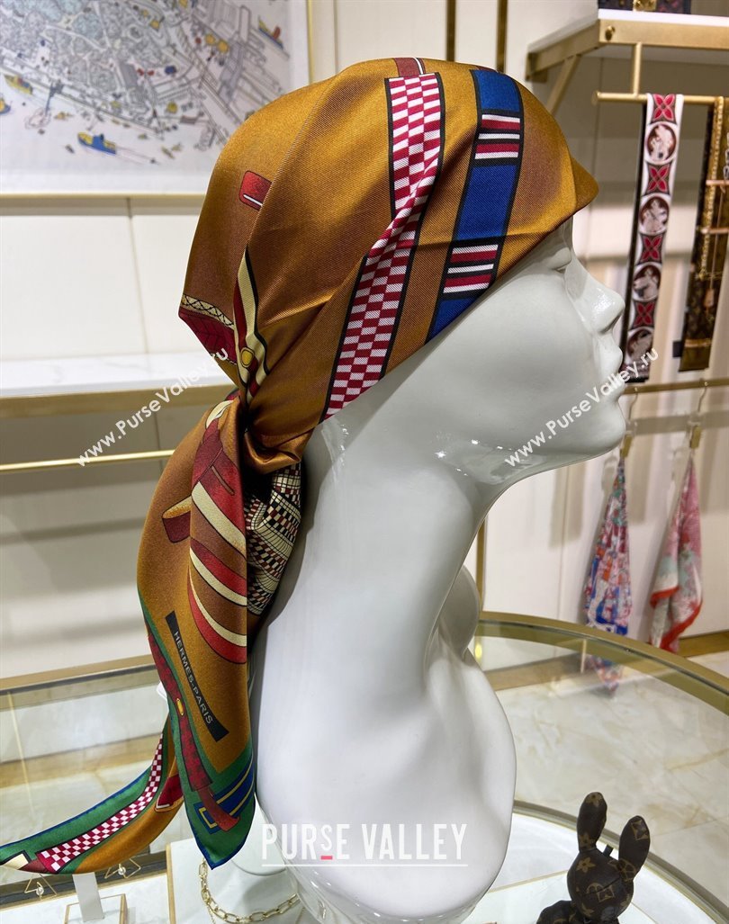 Hermes Lettres Equestre Sqaure Scarf 90x90cm Gold 2024 (A-240407004)