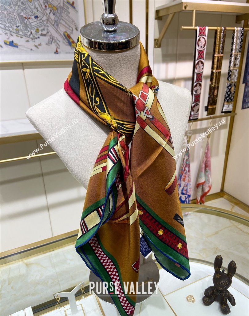 Hermes Lettres Equestre Sqaure Scarf 90x90cm Gold 2024 (A-240407004)