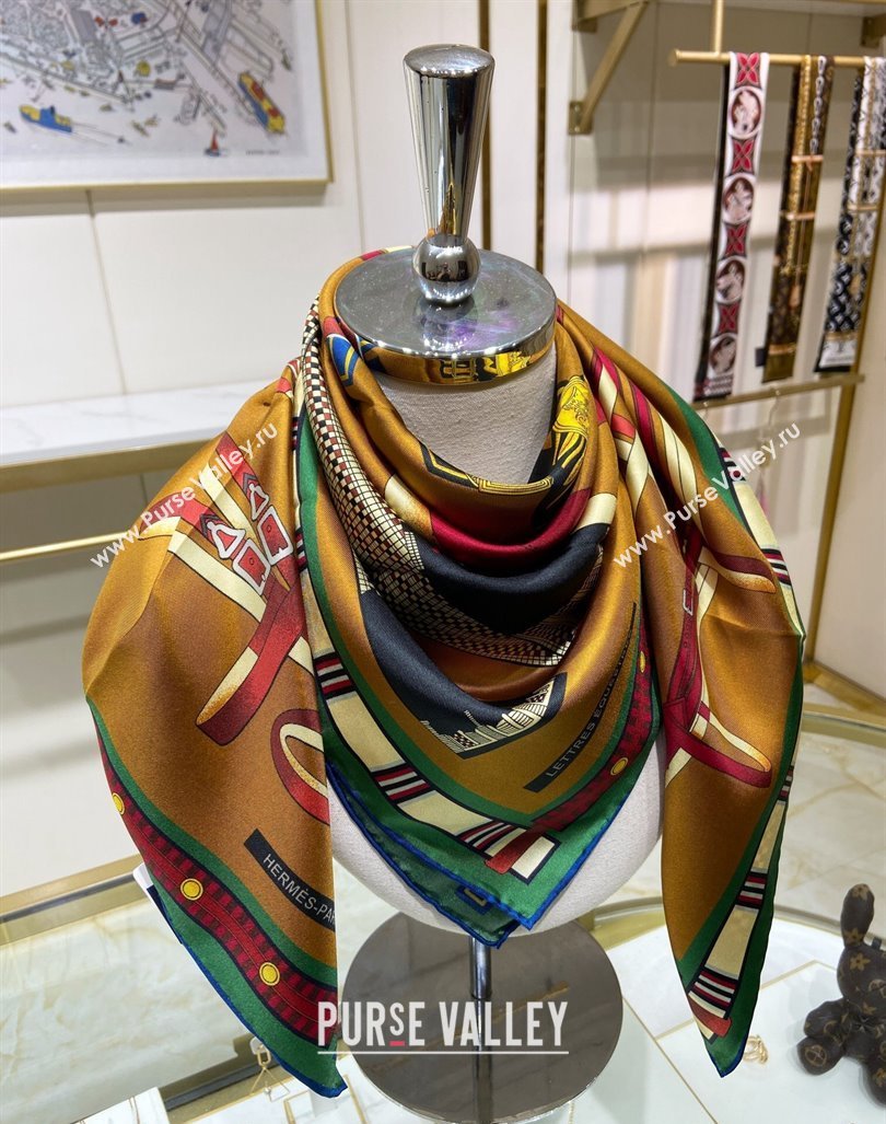 Hermes Lettres Equestre Sqaure Scarf 90x90cm Gold 2024 (A-240407004)