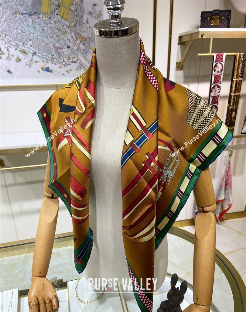 Hermes Lettres Equestre Sqaure Scarf 90x90cm Gold 2024 (A-240407004)