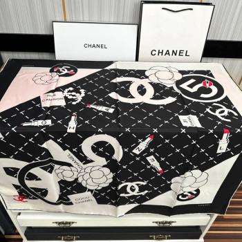 Chanel Camellia Silk Square Scarf 90x90cm Black 2024 040301 (A-240403162)