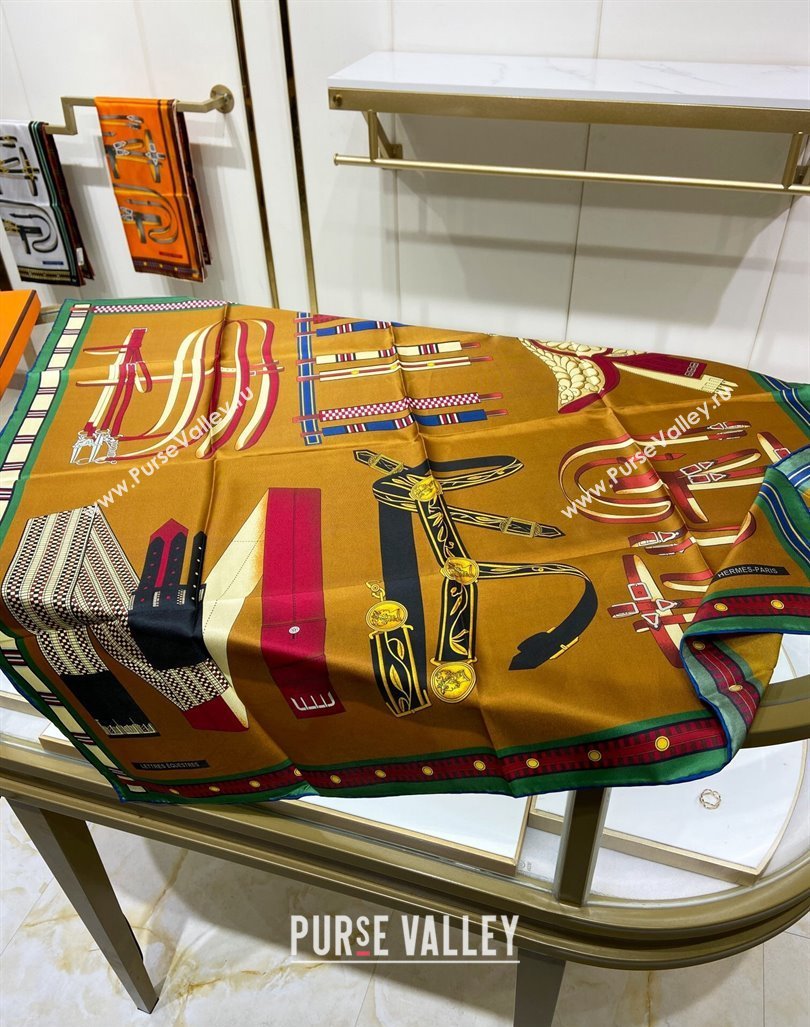 Hermes Lettres Equestre Sqaure Scarf 90x90cm Gold 2024 (A-240407004)