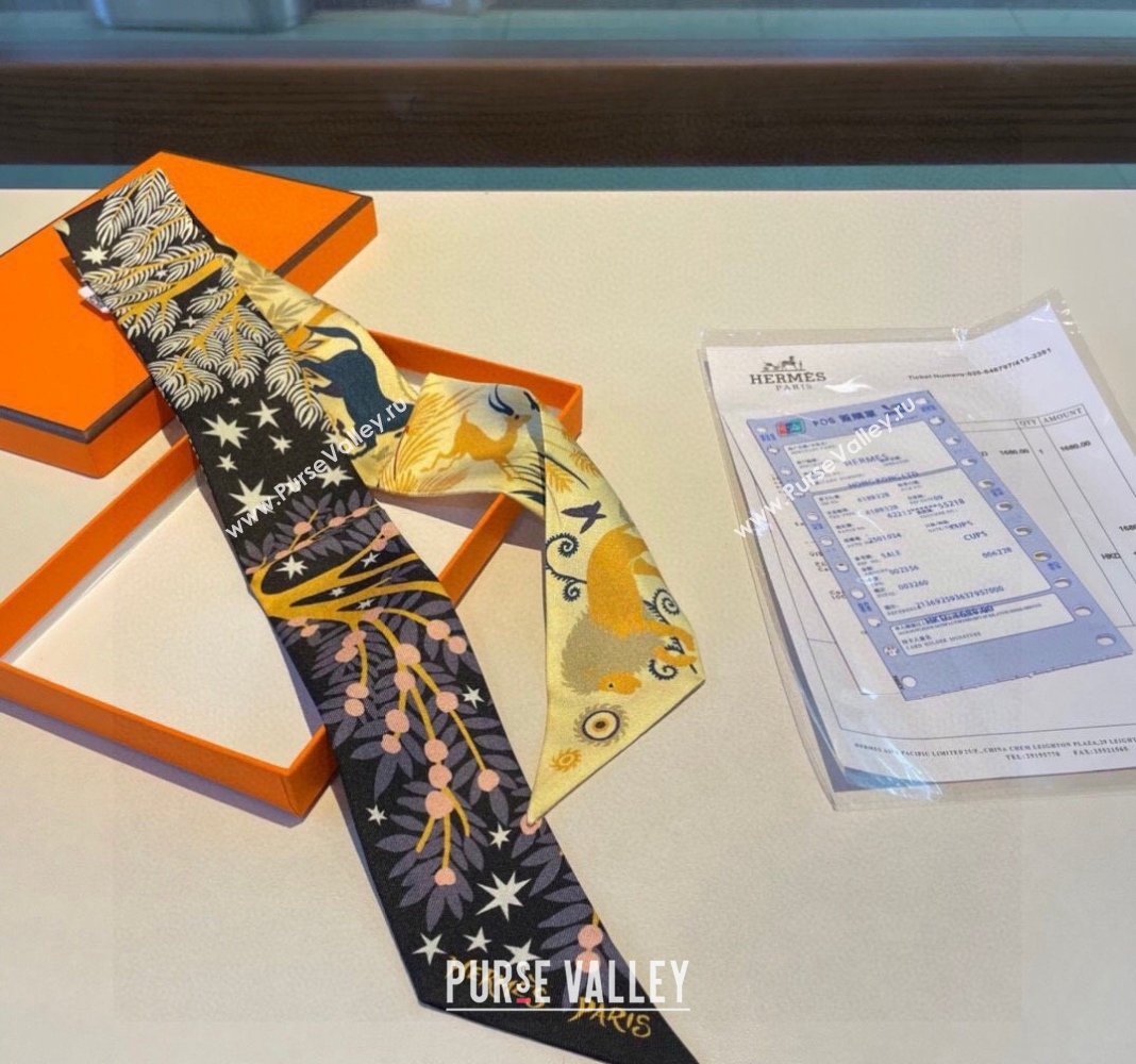 Hermes Silk Bandeau Scarf 5x86cm Black 2024 040802 (A-240408023)