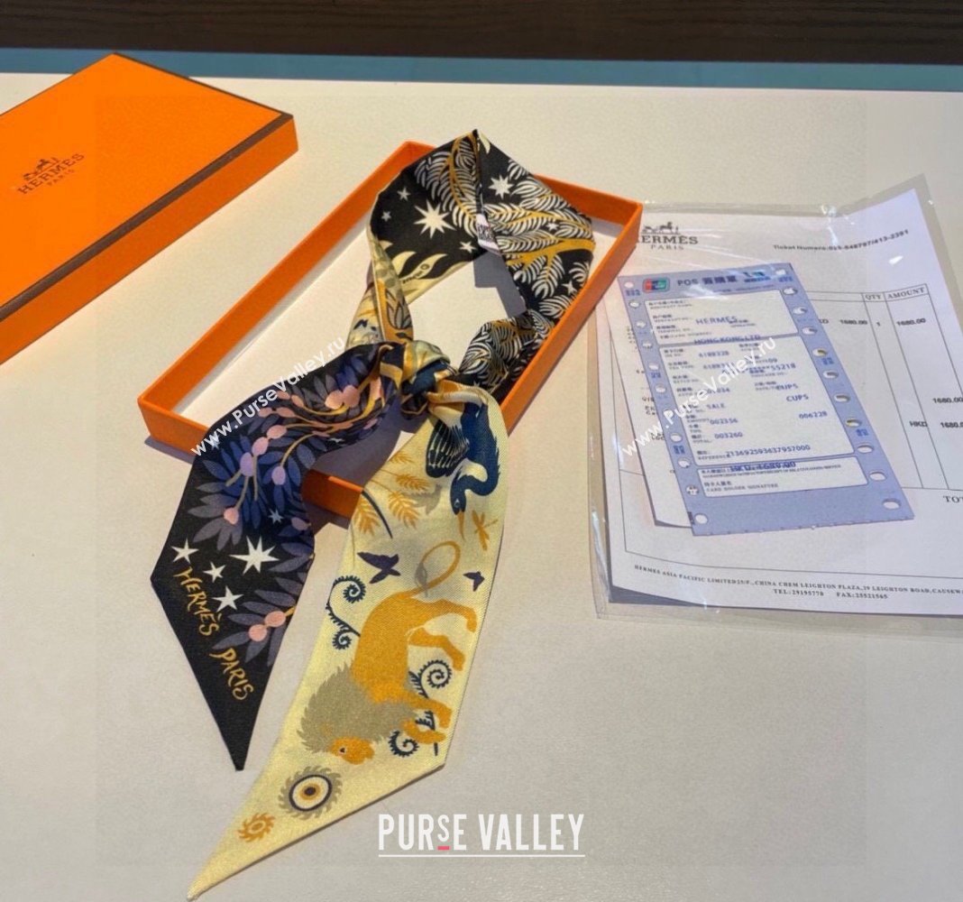 Hermes Silk Bandeau Scarf 5x86cm Black 2024 040802 (A-240408023)