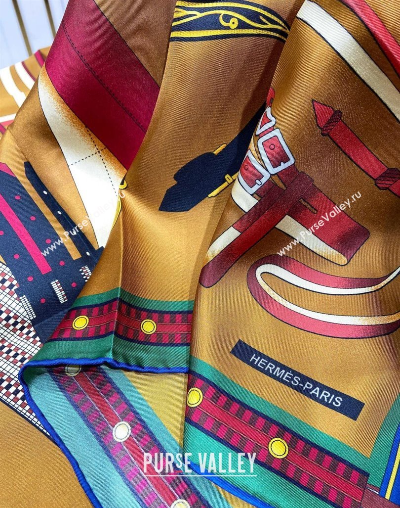Hermes Lettres Equestre Sqaure Scarf 90x90cm Gold 2024 (A-240407004)