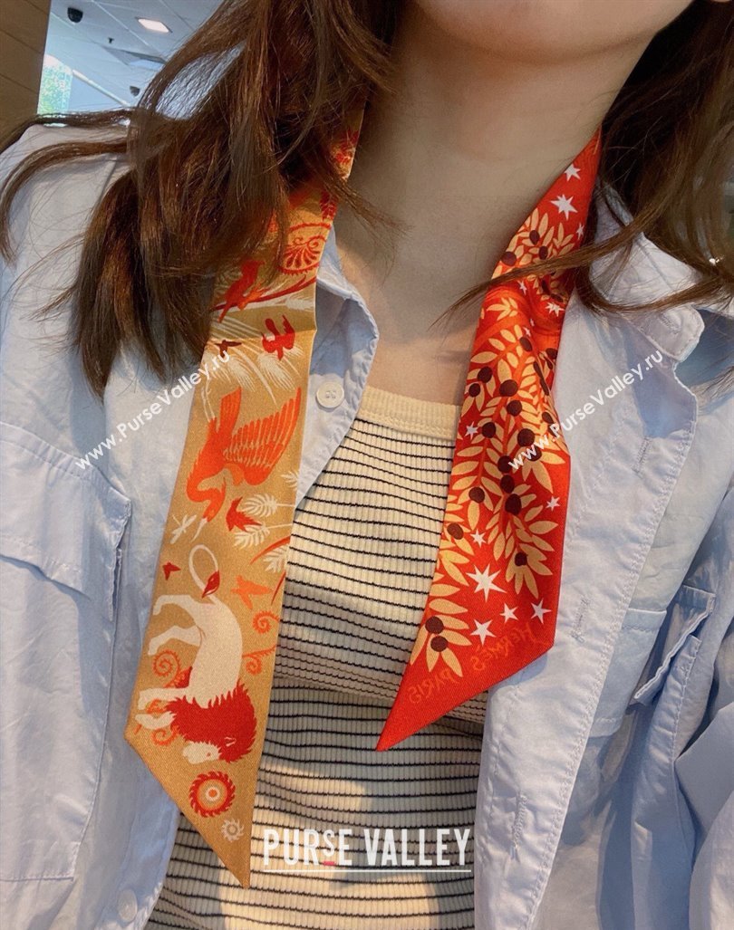 Hermes Silk Bandeau Scarf 5x86cm Orange 2024 040802 (A-240408025)