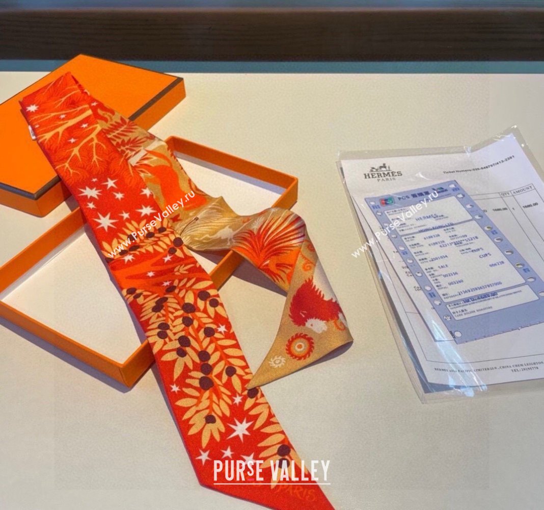Hermes Silk Bandeau Scarf 5x86cm Orange 2024 040802 (A-240408025)