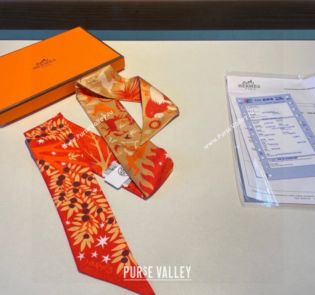 Hermes Silk Bandeau Scarf 5x86cm Orange 2024 040802 (A-240408025)