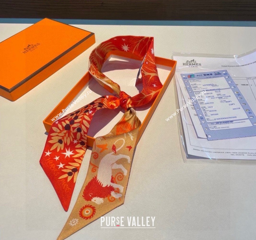 Hermes Silk Bandeau Scarf 5x86cm Orange 2024 040802 (A-240408025)