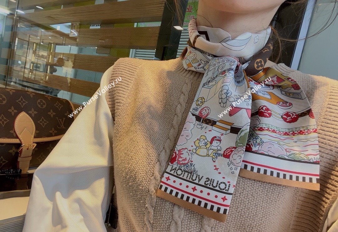 Louis Vuitton Vivienne World Silk Bandeau Scarf 8x120cm 2024 (A-240408026)