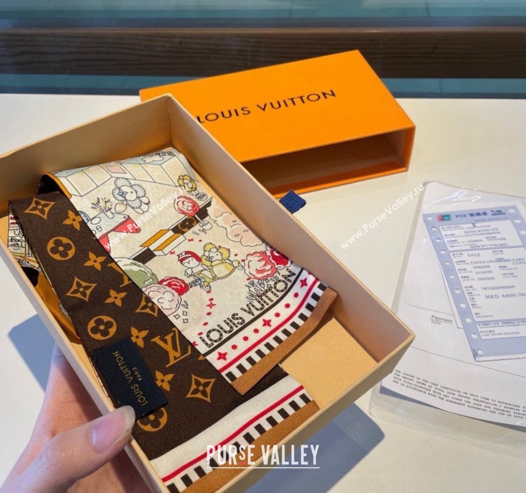 Louis Vuitton Vivienne World Silk Bandeau Scarf 8x120cm 2024 (A-240408026)