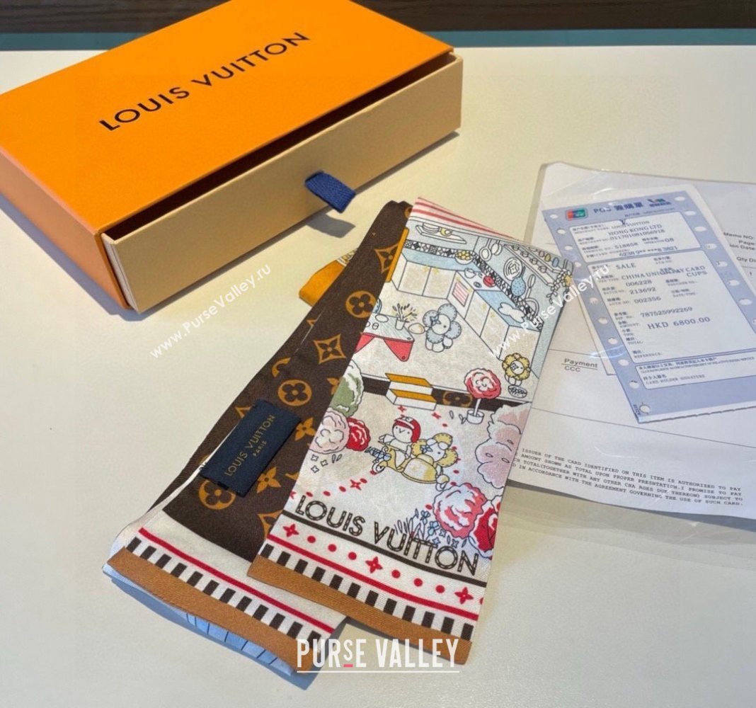 Louis Vuitton Vivienne World Silk Bandeau Scarf 8x120cm 2024 (A-240408026)
