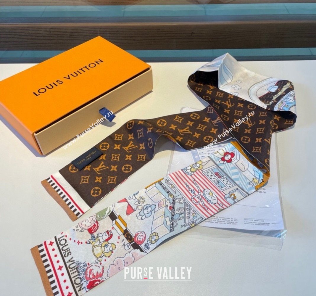 Louis Vuitton Vivienne World Silk Bandeau Scarf 8x120cm 2024 (A-240408026)