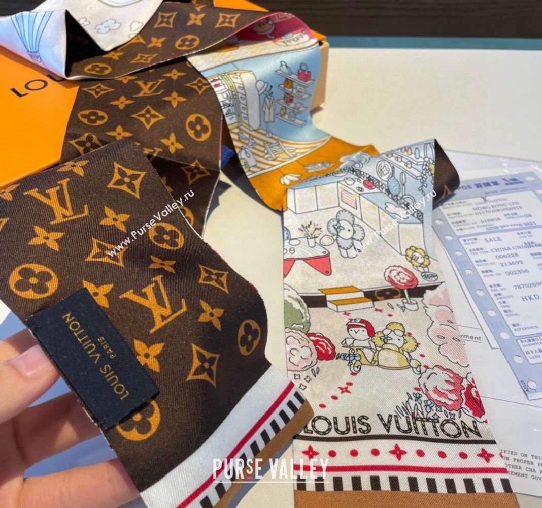Louis Vuitton Vivienne World Silk Bandeau Scarf 8x120cm 2024 (A-240408026)