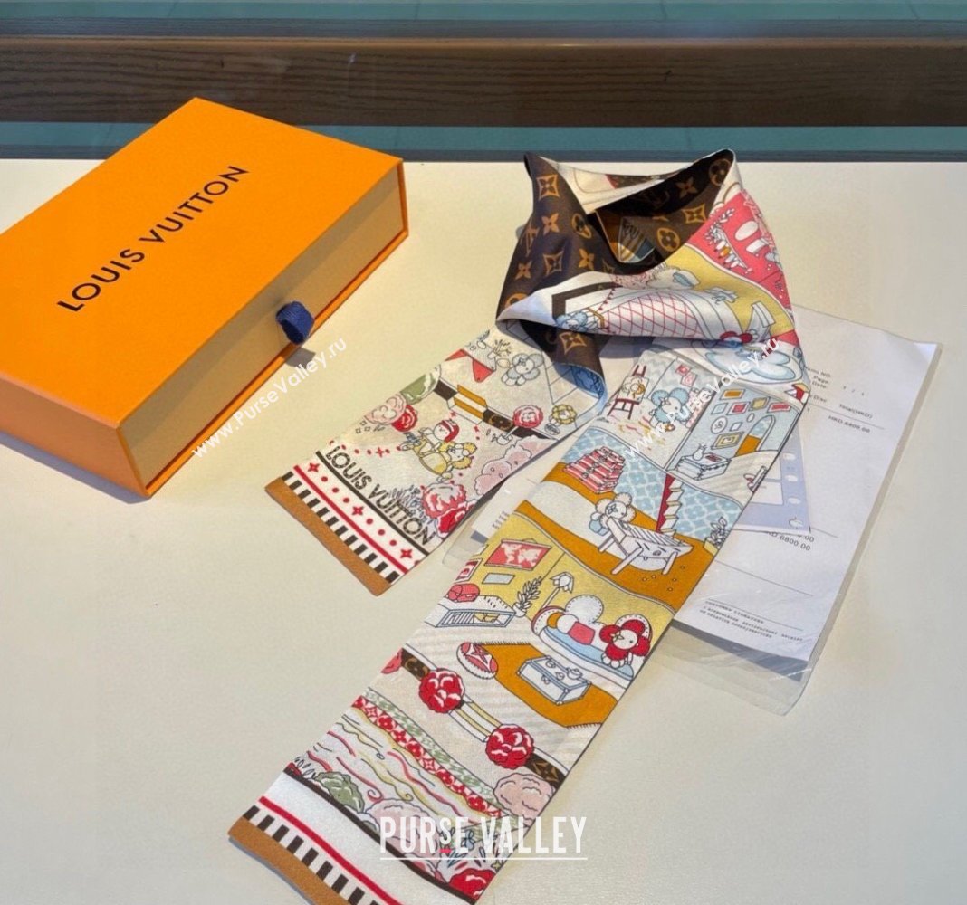 Louis Vuitton Vivienne World Silk Bandeau Scarf 8x120cm 2024 (A-240408026)