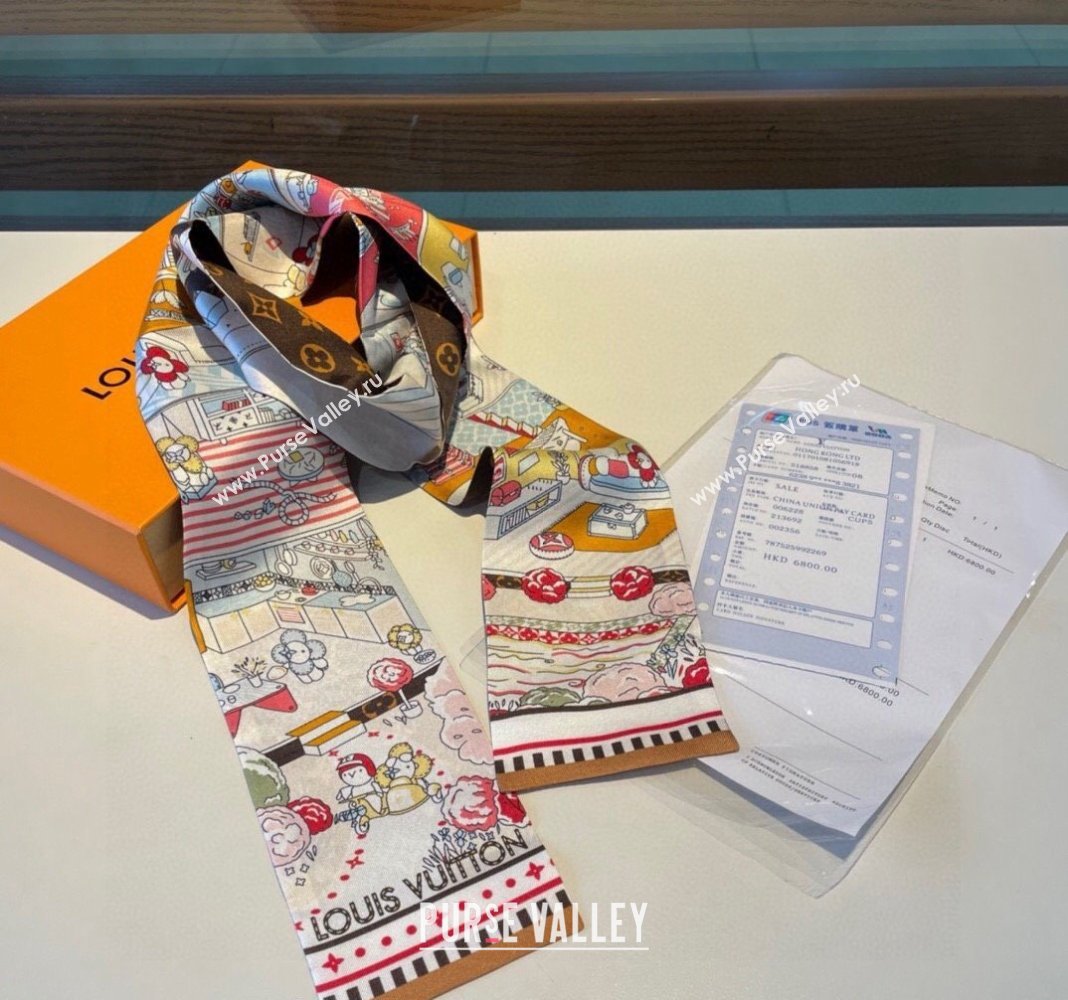 Louis Vuitton Vivienne World Silk Bandeau Scarf 8x120cm 2024 (A-240408026)
